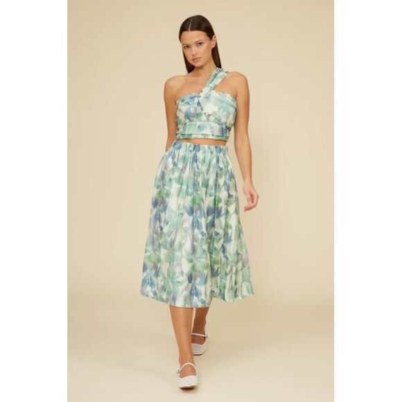 Lucy Paris Amari Midi Skirt In Blue Turquoise - Picture 4 of 4